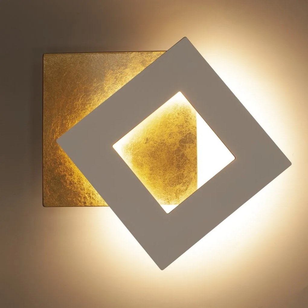 Aplica de perete LED design ambiental DALIA 18x18cm, alb/ auriu