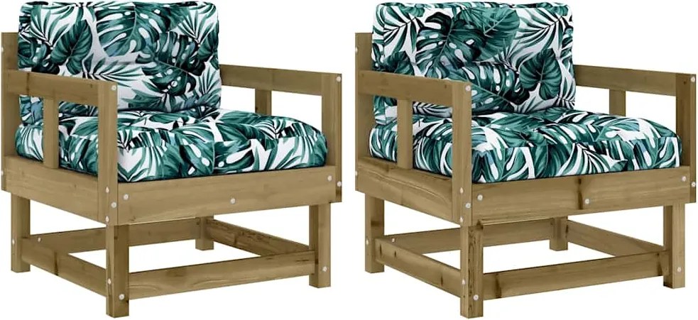 vidaXL Scaune de grădină cu perne, 2 buc., lemn de pin tratat