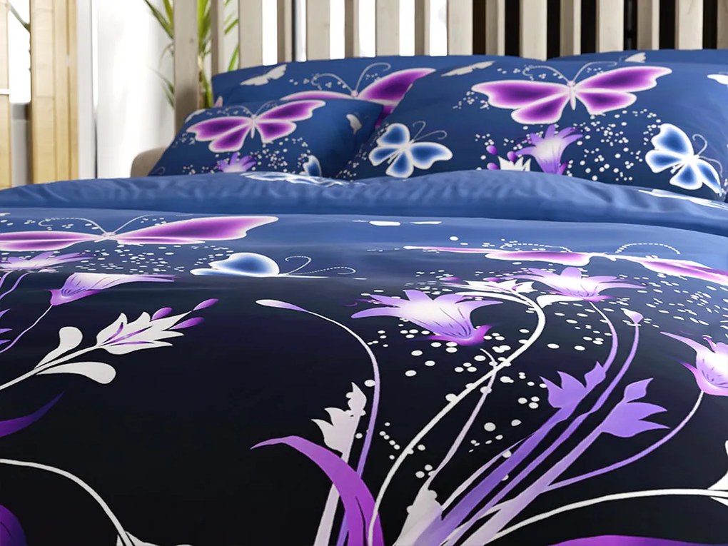 Lenjerie de pat din microfibra VIOLET BUTTERFLY albastru inchis Dimensiune lenjerie de pat: 2 buc 70 x 90 cm | 200 x 220 cm