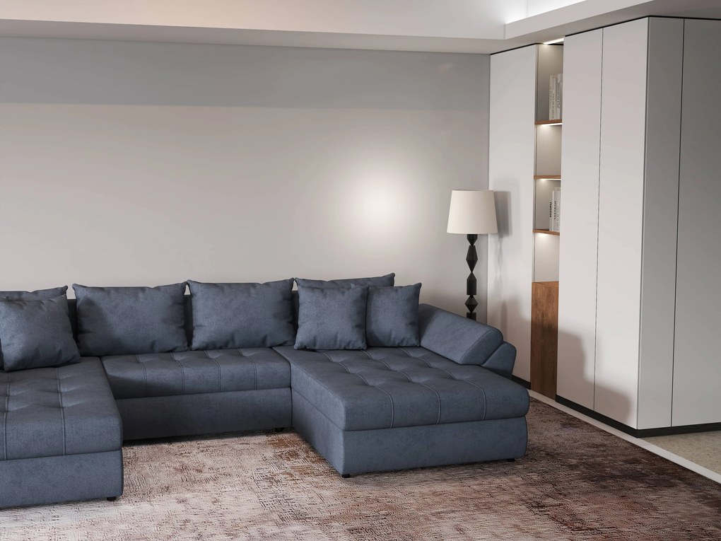 Colțar extensibil dumonde cu ladă de depozitare si sezut confortabil din spuma high-density, Loana U Enjoy Antracit 355x185 cm