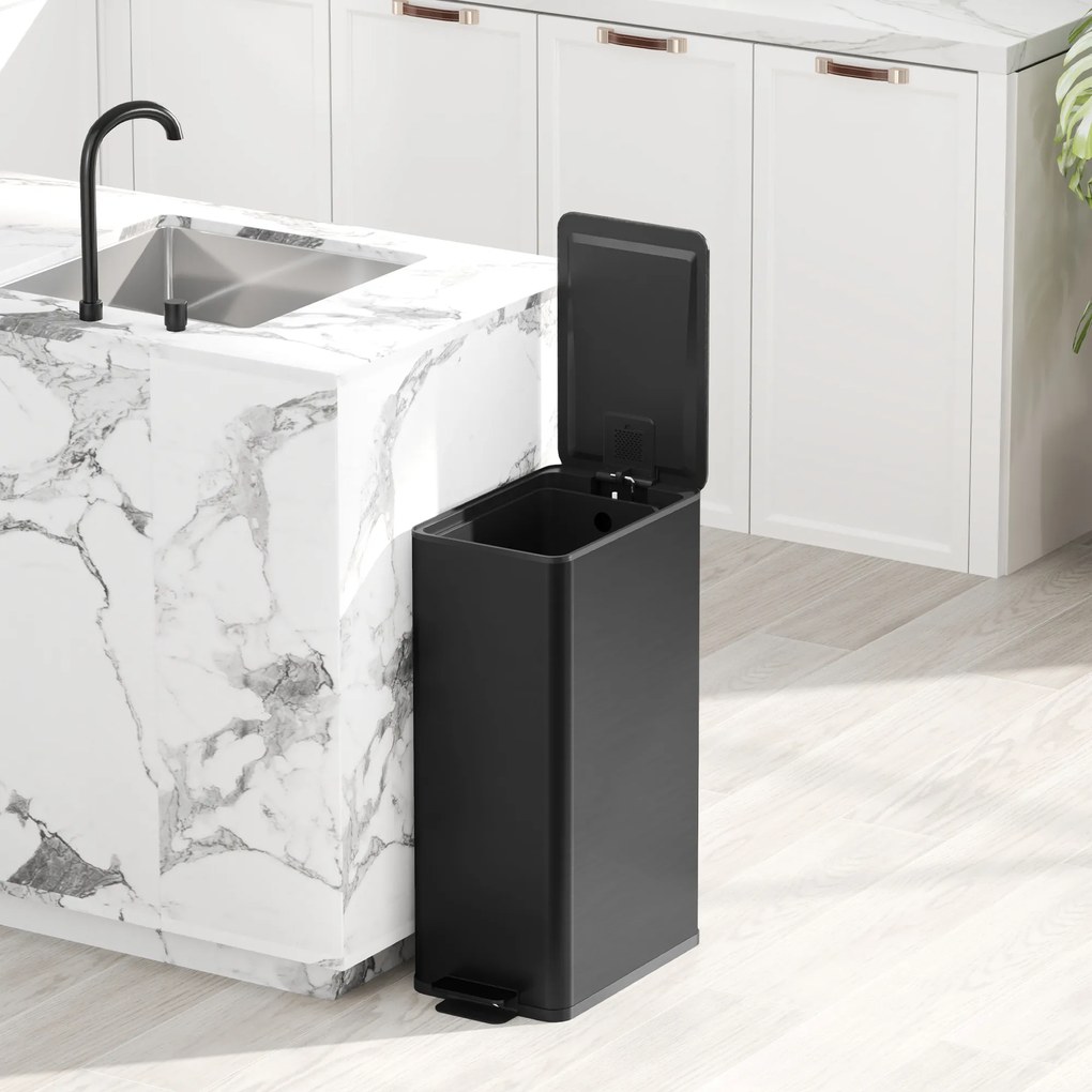 HOMCOM Coș de gunoi 20L, capac Soft-Close, compartiment pentru deodorant, rezistent la amprente, oțel inoxidabil, Negru | Aosom Romania