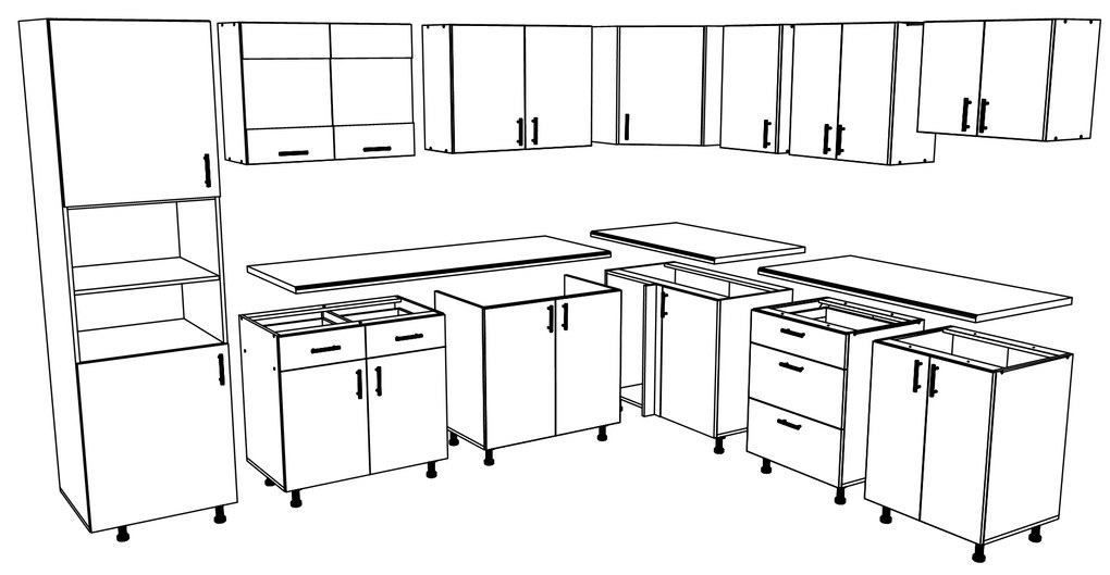 Set haaus V36, Gri Lucios/Alb, MDF, Blat Thermo 28 mm, L 280 x 220 cm