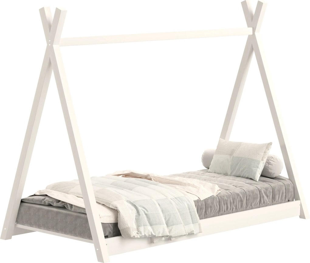 Pat copii Tipi 70x140 casă din lemn - alb