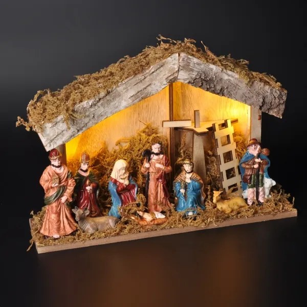 Decorațiune LED de Crăciun Solight 1V276 LED/2xAA/alb cald Scena Nașterii