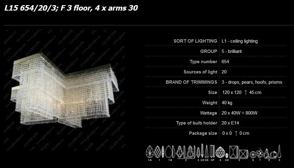 Plafoniera cristal Bohemia 120x120cm, L15 654/20/6