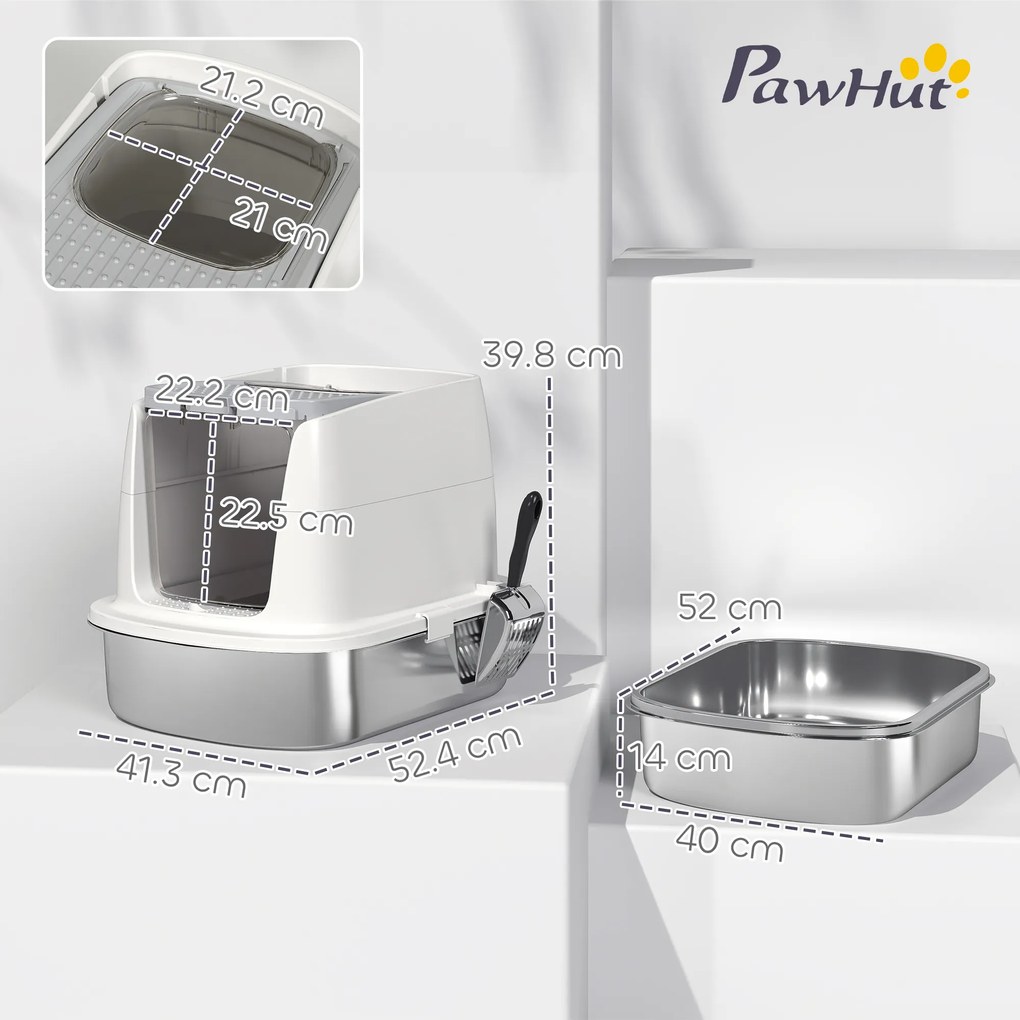 PawHut Litieră pentru pisici cu 2 intrări, deodorant și lopățică, Alb | Aosom Romania