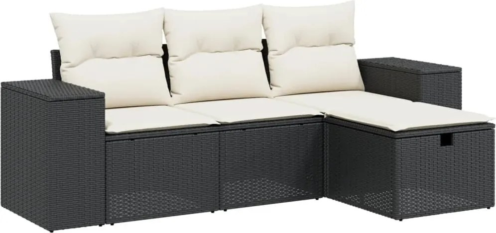 vidaXL Set mobilier de grădină cu perne, 4 piese, negru, poliratan