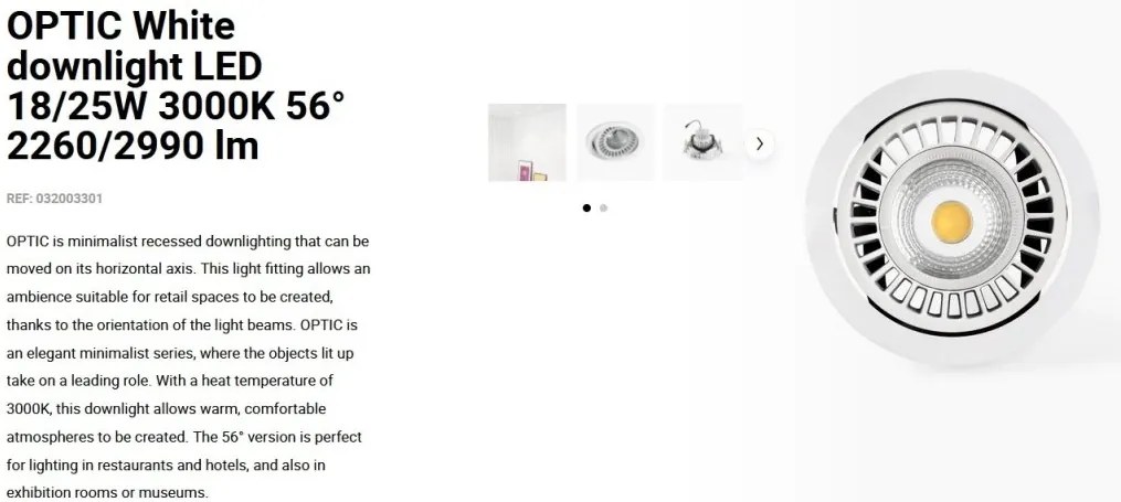 Spot LED incastrabil OPTIC White downlight LED 18/25W 3000K 56° 2260/2990 lm