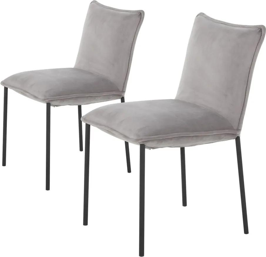 Set de 2 scaune tapitate Vail, catifea/metal, gri/negru, 82 x 56 x 46 cm
