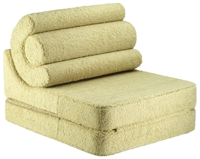 Fotoliu pentru copii verde cu tapițerie din țesătură bouclé Flipster – Wigiwama