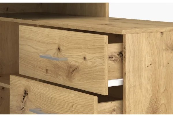 Birou JULES cu sertare și colț universal, configurabil stânga/dreapta, stejar Artisan