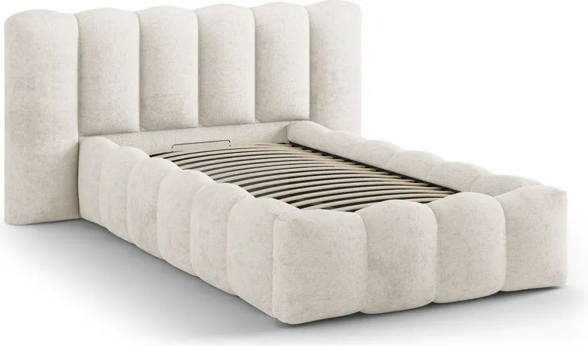 Pat bej tapițat cu spațiu de depozitare cu somieră 90x200 cm Lupine – Micadoni