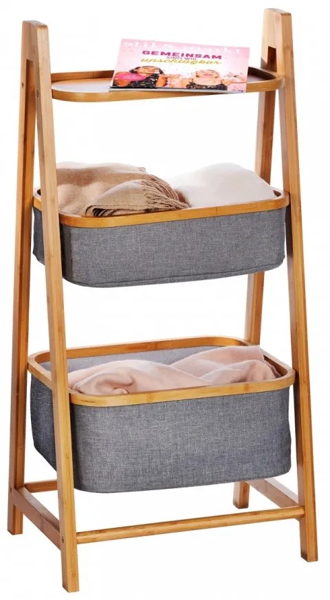 Organizator pentru baie cu 2 compartimente, Bahari, Wenko, 91 x 44 cm, lemn/poliester/bumbac, gri/natur