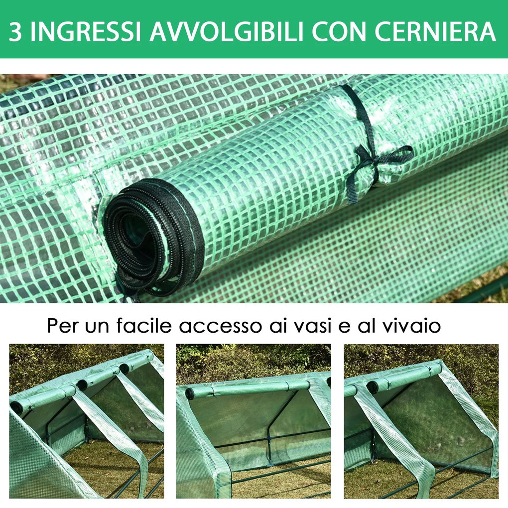 Outsunny Sera de gradina din Otel, sera pentru legume cu Invelis in Polietilen cu 3 Porti Verde 400x100x80cm | Aosom Romania