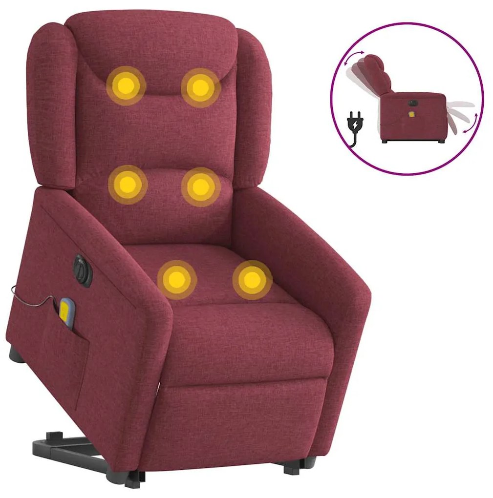 vidaXL Fotoliu de masaj electric rabatabil cu ridicare roșu vin textil