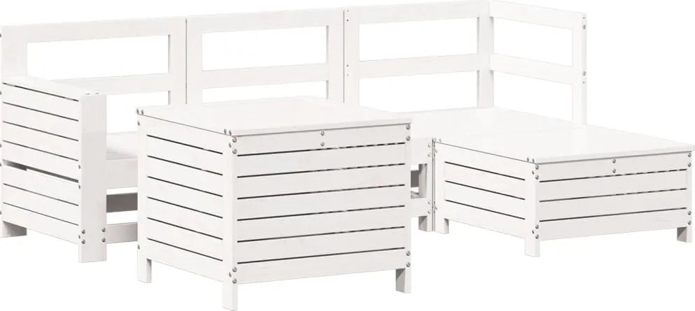 vidaXL Set canapea de grădină, 5 piese, alb, lemn masiv de pin