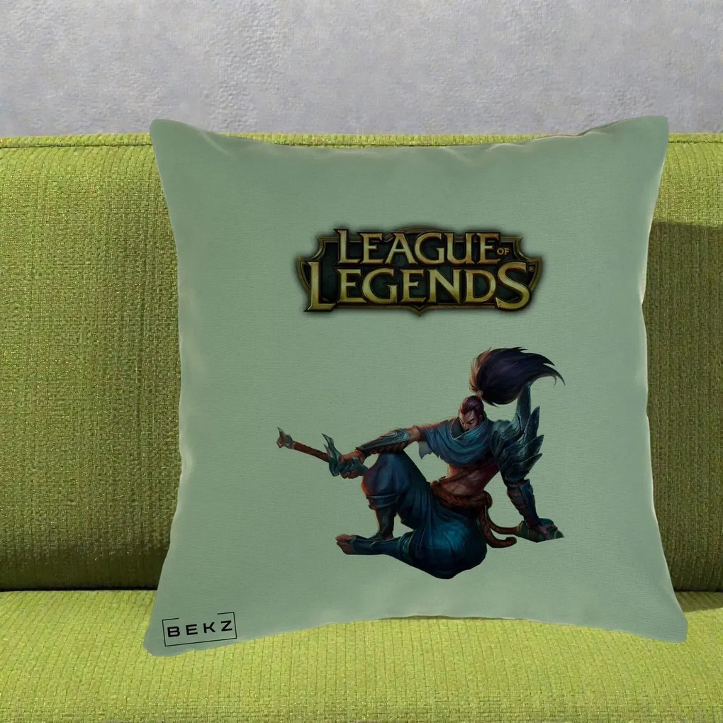 Perna Personalizata League of Legends Yasuo, 40x40 cm, Verde, Husa Detasabila, Perna Inclusa, BEKZ®