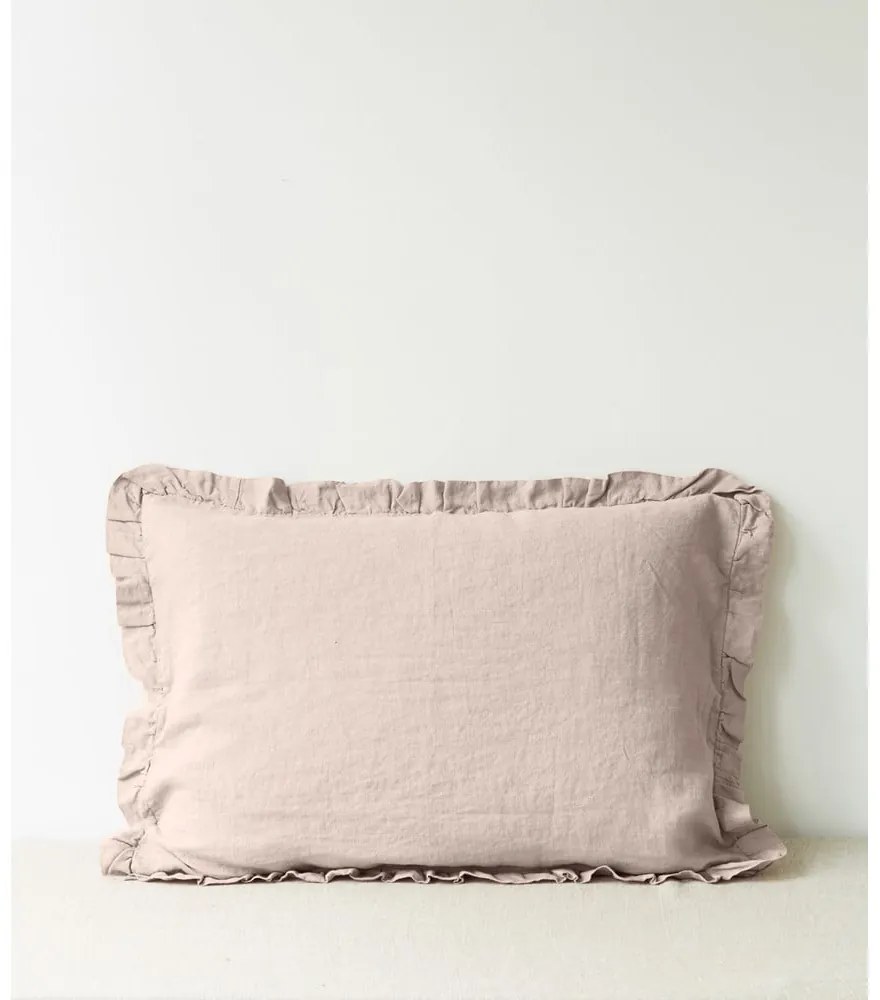 Față de pernă din in cu tiv plisat Linen Tales, 50 x 60 cm, maro deschis