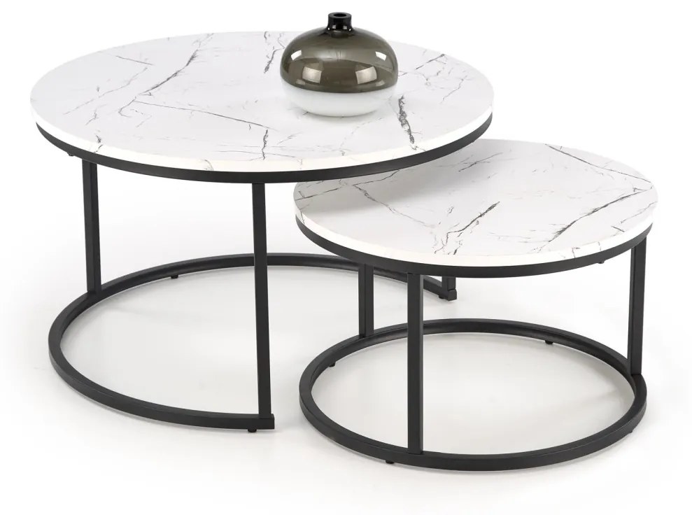 Set 2 mese de cafea Java marmura alba/negru
