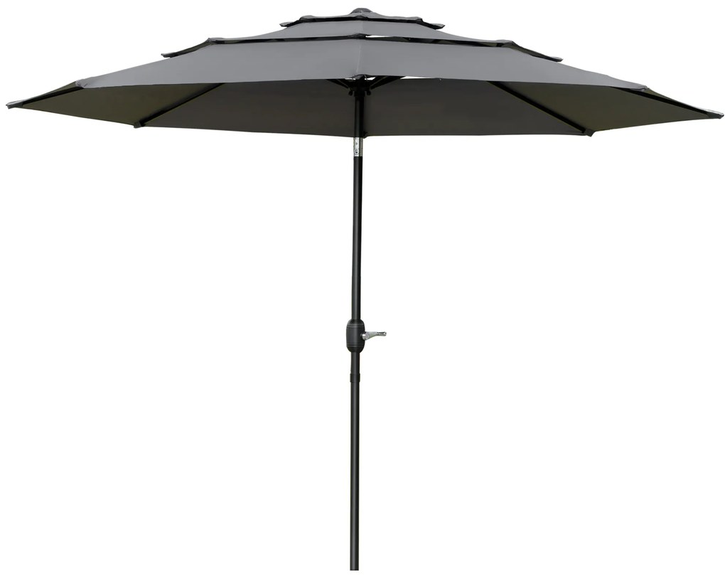 Outsunny Umbrelă de grădină exterioară umbrelă inclinabilă Ø 2,85 x 2,5 m cu manivelă, 2 deschideri, pânză 180 g/m², anti-UV, gri | Aosom Romania