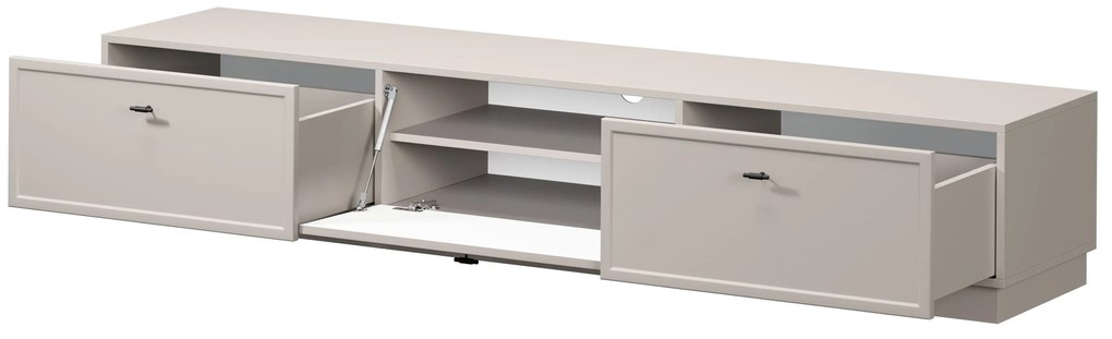 Comodă TV Lorini 200 cm cu sertare - culoare cașmir / mânere negre tip T-bar