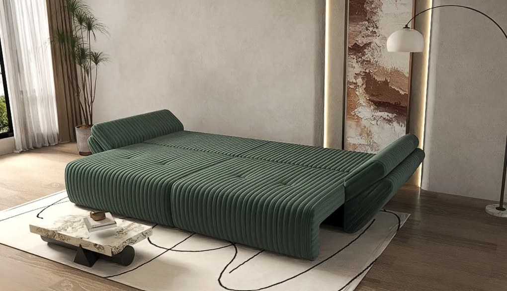 Canapea extensibilă dumonde cu ladă de depozitare si sezut confortabil din spuma high-density, Berlin Ambience Green 300x100 cm