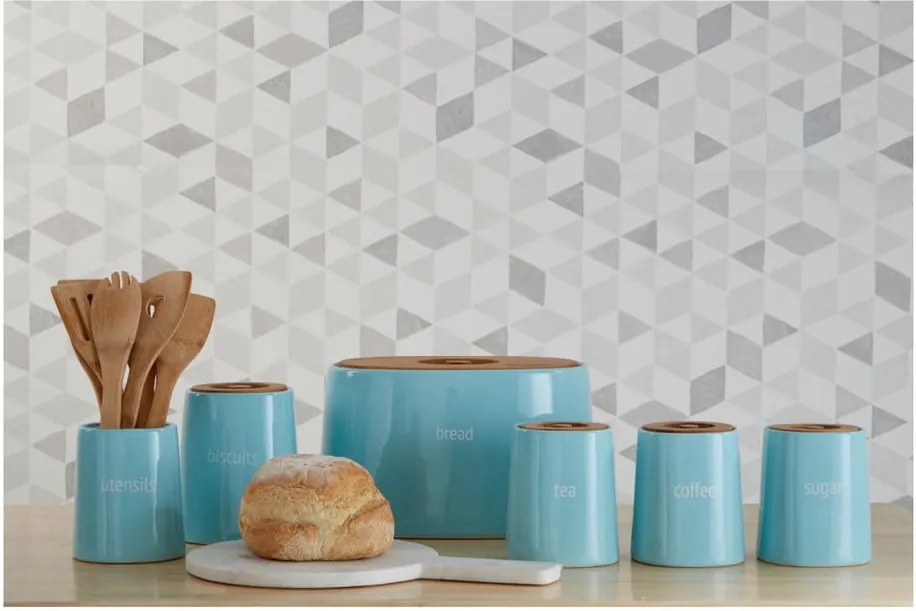 Recipient pentru biscuiți cu capac din lemn de bambus Premier Housewares Fletcher, 1,5 l, albastru