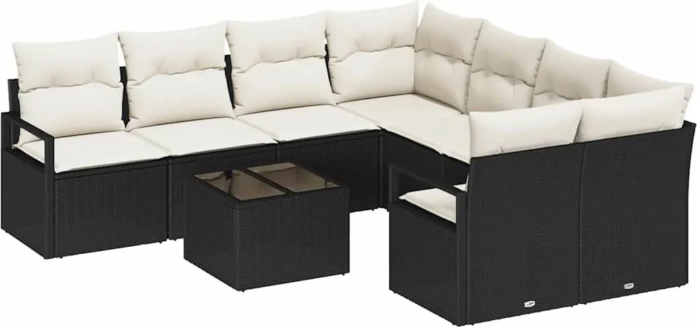 vidaXL Set de canapea cu pernă 9 pcs Negru și Crem poliratan