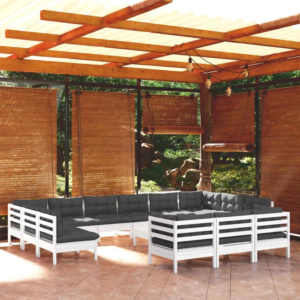 3097290 vidaXL Set mobilier de grădină cu perne, 14 piese, alb, lemn masiv pin
