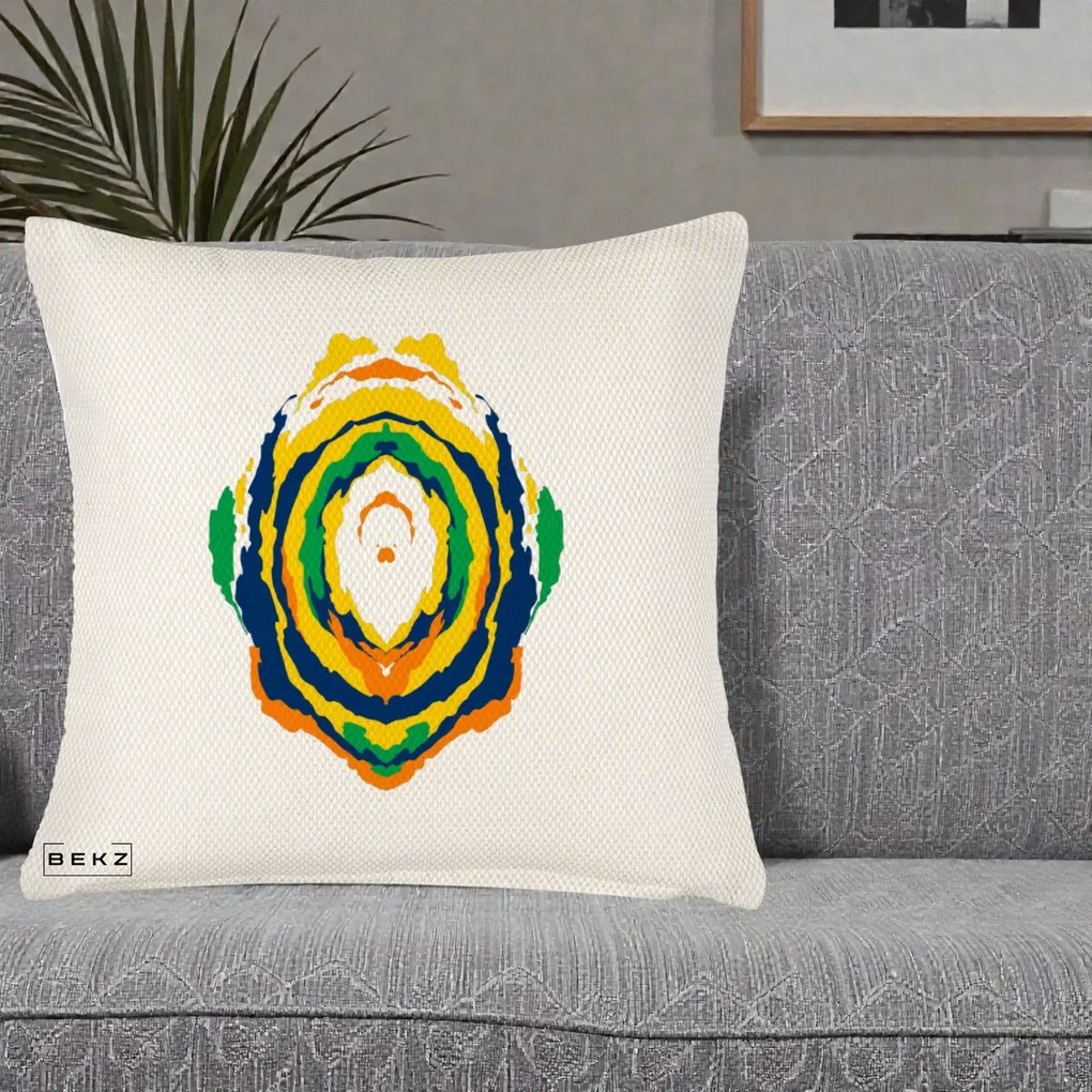 Perna Decorativa Oval Abstract Multicolor, 40x40 cm, Crem Reliefat, Husa Detasabila, Perna Inclusa, BEKZ®