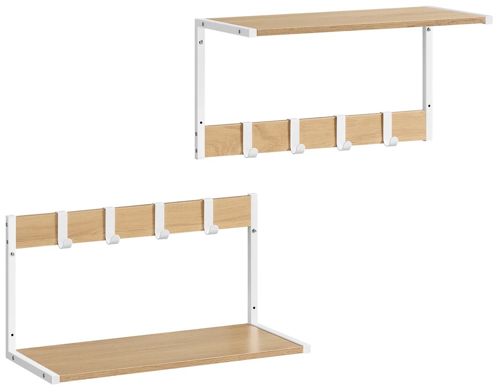 Polita de perete cu carlige VELORY set 2 buc 50x24,2 cm, alb/dub sonoma