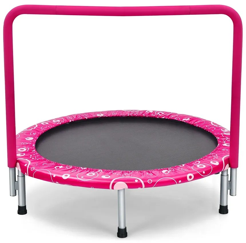 Trambulină pliabilă pentru copii cu mâner, roz