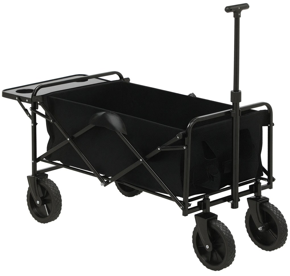 Outsunny Cărucior de Grădină Pliabil 4 Roți material textil detasabil mânecă telescopică Inclinație reglabilă Tavă Rabatabilă negru | Aosom Romania