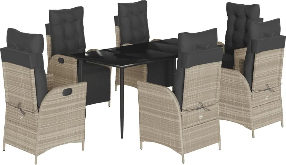 vidaXL Set mobilier de grădină cu perne, 7 piese gri deschis poliratan