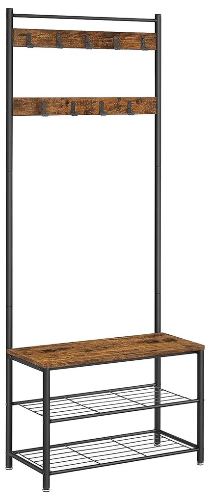 Suport haine cu depozitare pantofi 70 x 32 x 177 cm, Maro rustic