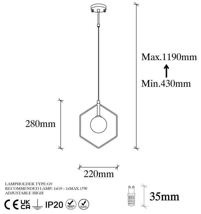 Lustra Geometri - 11075 Negru/Alb