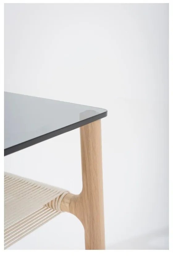 Măsuţă auxiliară cu structură din lemn masiv de stejar şi blat gri Gazzda Fawn