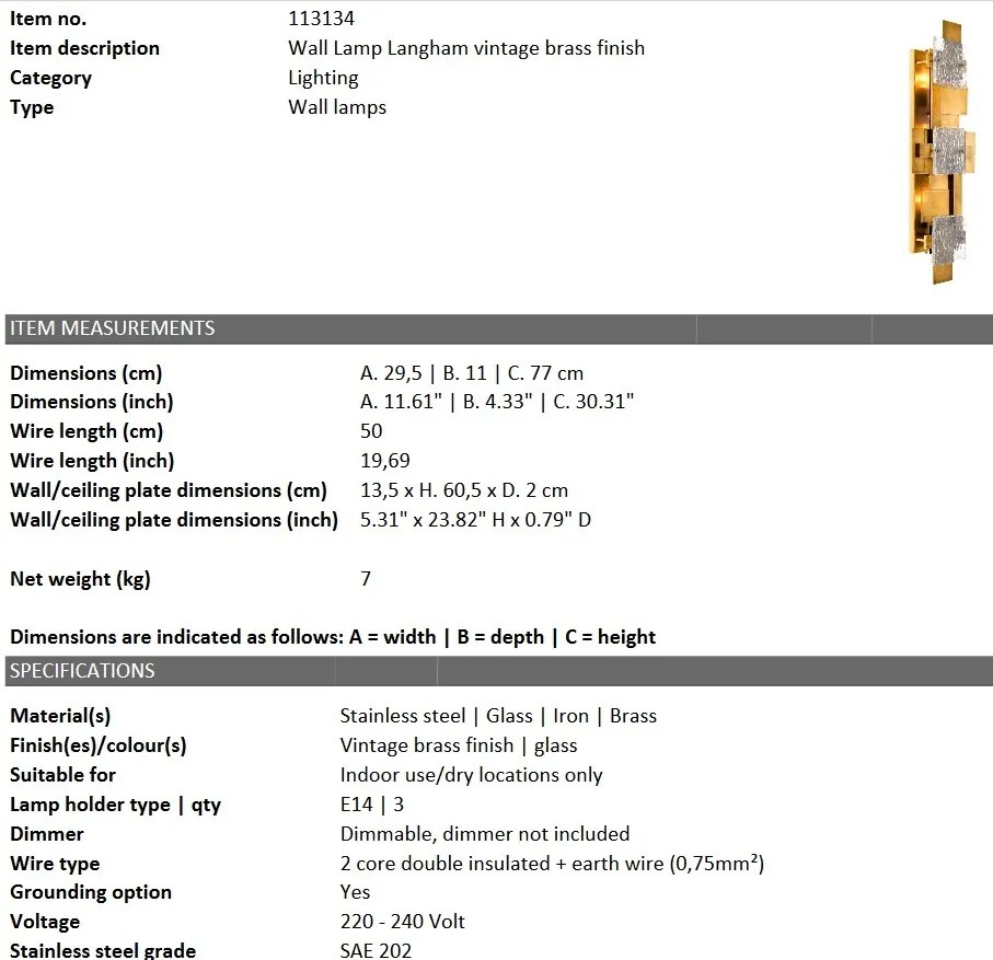 Aplica perete design LUX Langham 113134 HZ