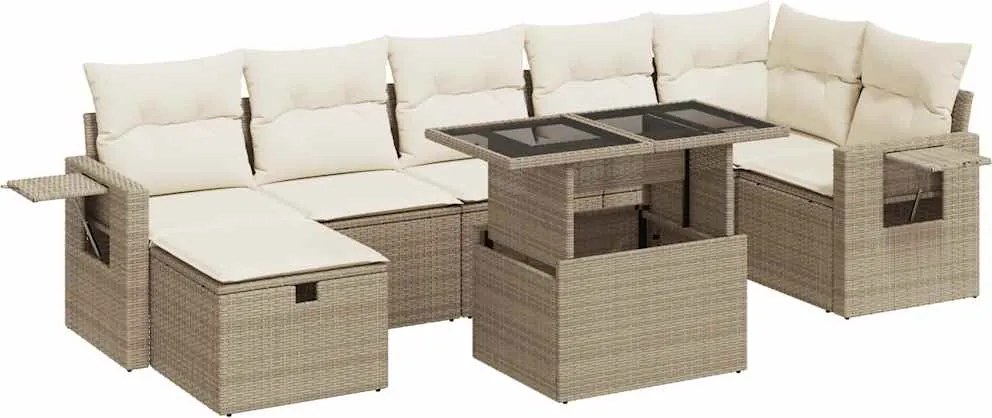 vidaXL Set canapele de grădină, 8 piese, cu perne, bej, poliratan