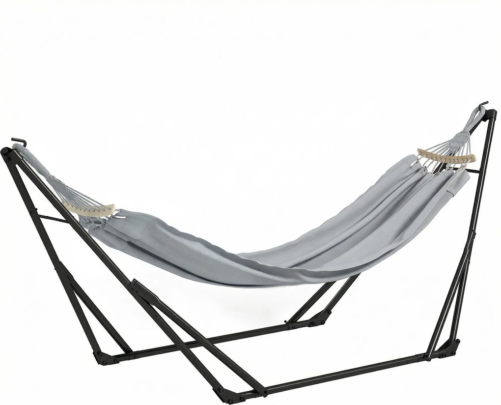 Outsunny Suport cu Hamac Pliabil din Oțel, 2 în 1 pentru Hamac sau Scaun Suspendat, Sac de Transport Inclus 268x89x100cm Gri | Aosom Romania