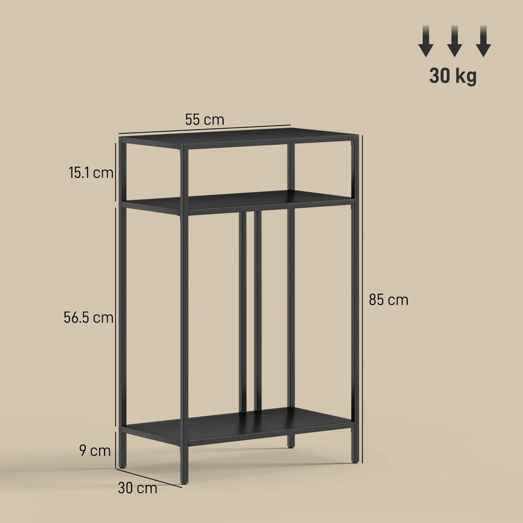 HOMCOM Consolă cu Rafturi Deschise pe 3 Niveluri, din Oțel, 55x30x85 cm, Negru | Aosom Romania