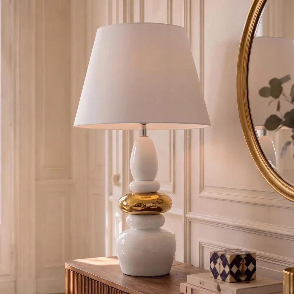 Lampa de masa decorativa STONES OF ZEN 70cm auriu alb