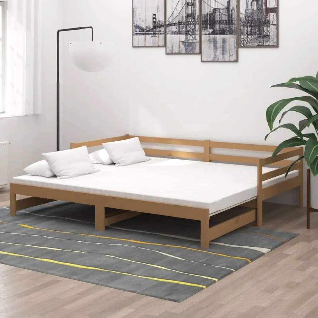 806953 vidaXL Pat extensibil de zi maro miere 2x(90x200) cm lemn masiv pin