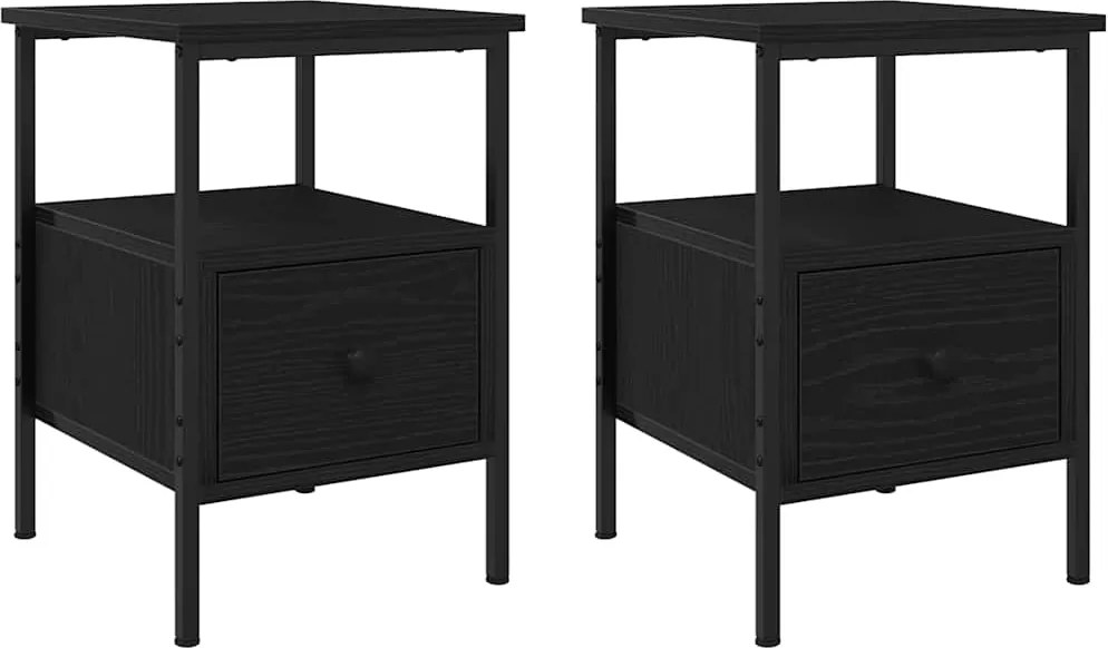 vidaXL Dulap de noapte cu sertar 2 pcs Stejar Negru 34 x 36 x 50 cm