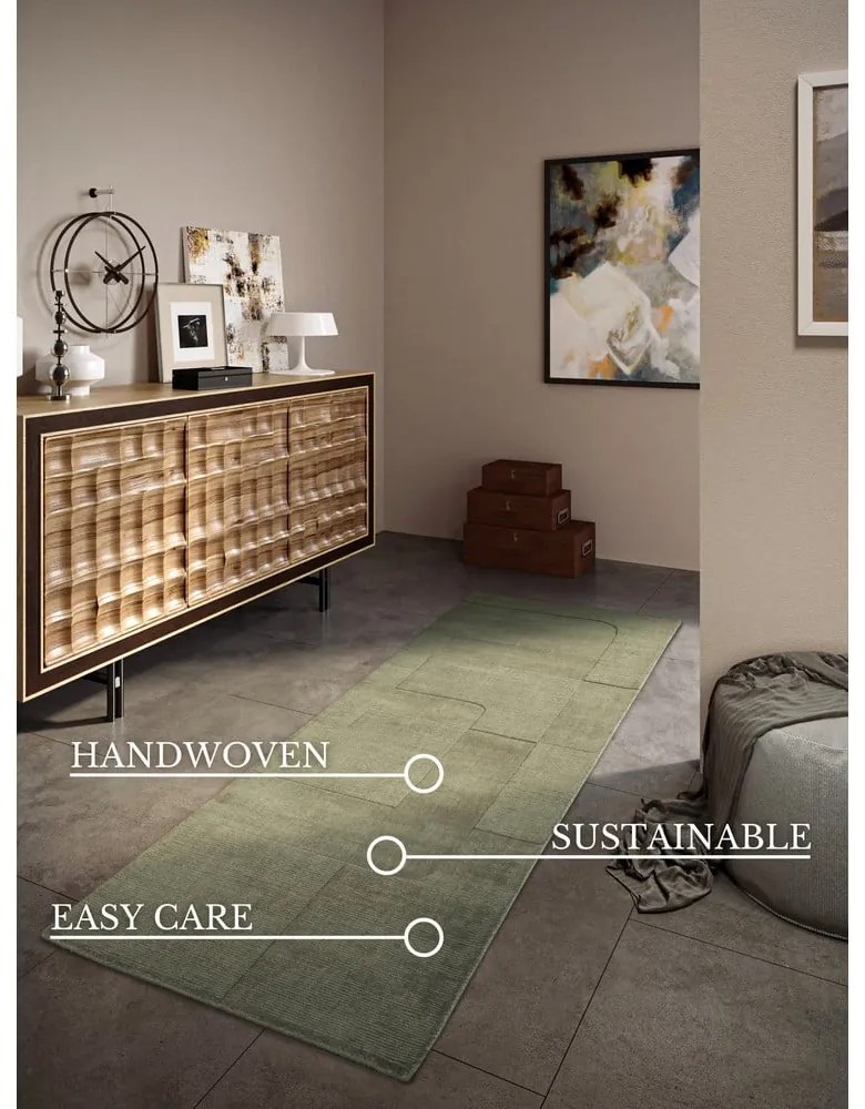 Covor tip traversă verde țesut manual din lână 80x250 cm Charlotte – Villeroy&Boch