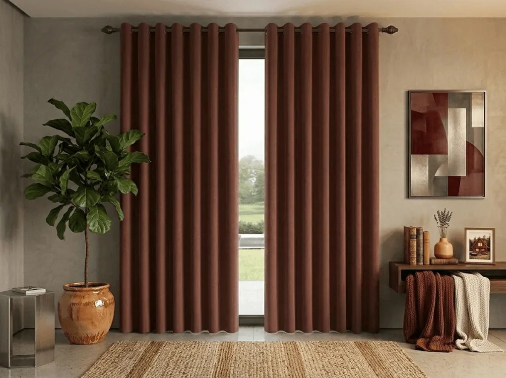 Perdea opaca NEREO 140x250 cm, maro Agatat: Inele metalice