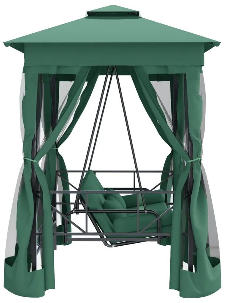 Balansoar extensibil cu pavilion Pavilion de gradina &amp; balansoar convertibil verde textil &amp; otel
