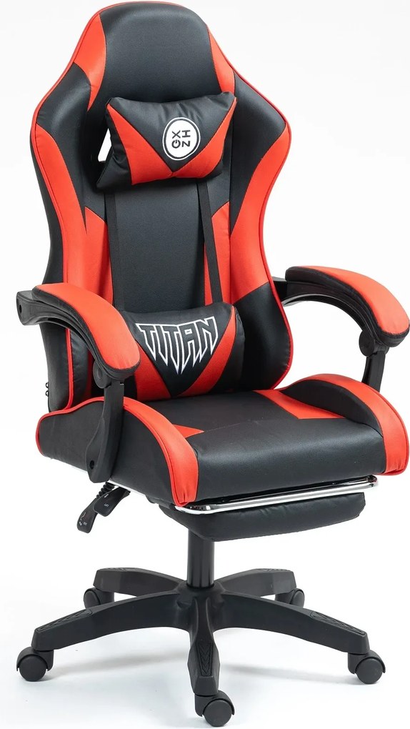 RESIGILAT- Scaun gaming, masaj în perna lombară, suport picioare, piele PU, Negru/Rosu