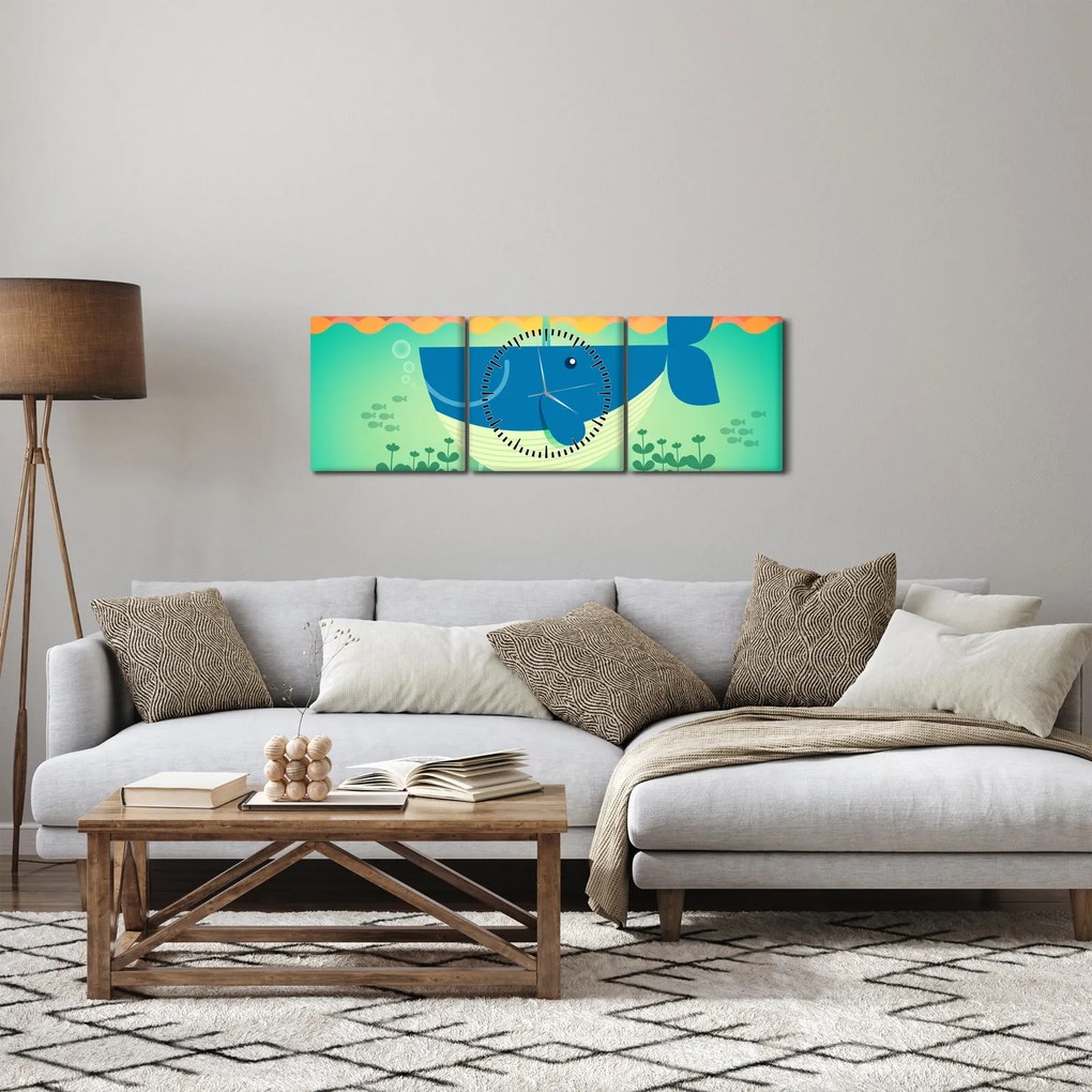Tablou - Balenă veselă în mare (cu ceas) (90x30 cm)