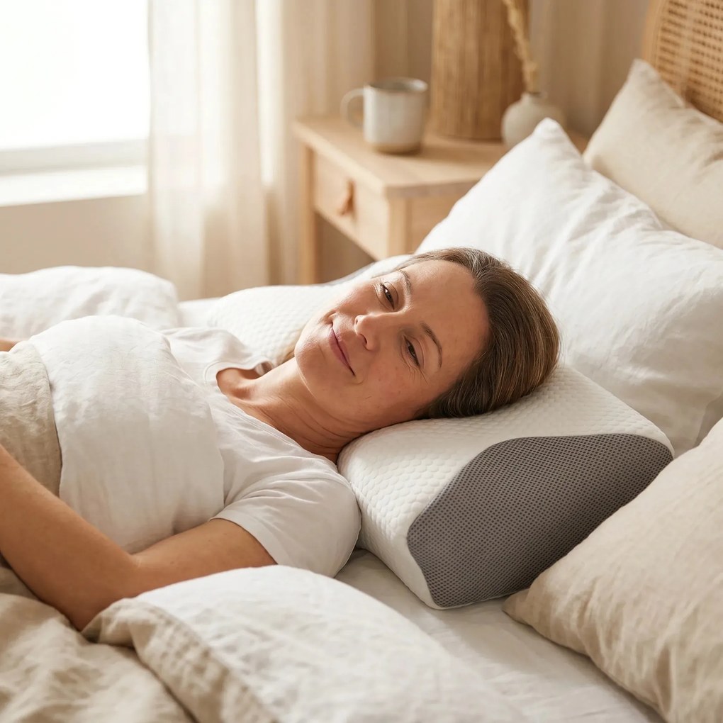 Perna cervicala ortopedica CERVI-SAN Classic, memory foam, fermitate medie, husa Tencel